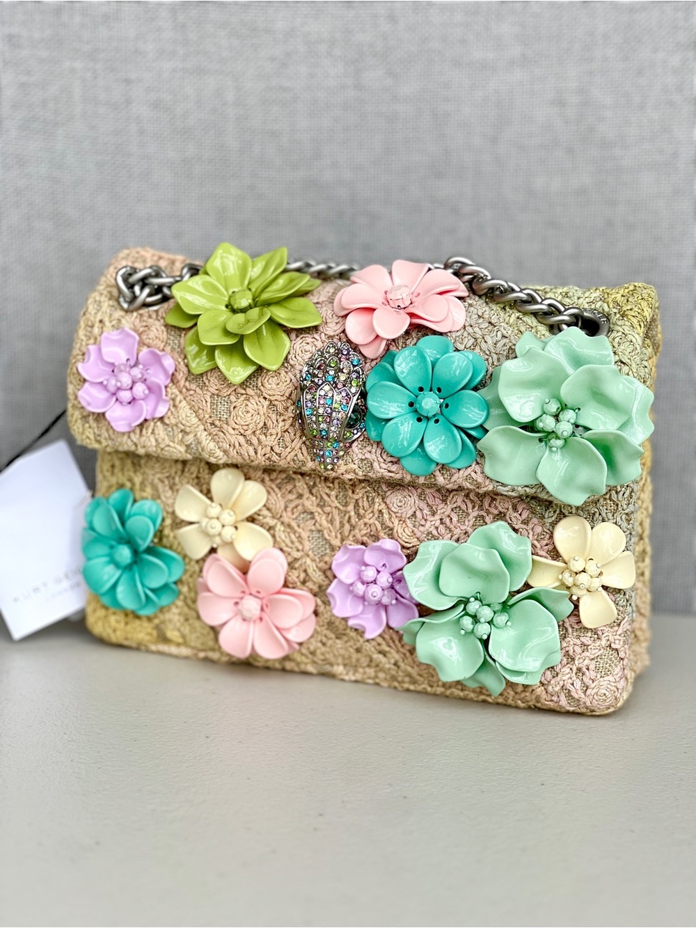 KURT GEIGER Kensington flowers lace crochet fabric MINI crossbody shoulder bag